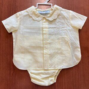 Vintage A Little Angel Yellow Unisex Baby Outfit ~ Birth to 3 months ~ Embroider